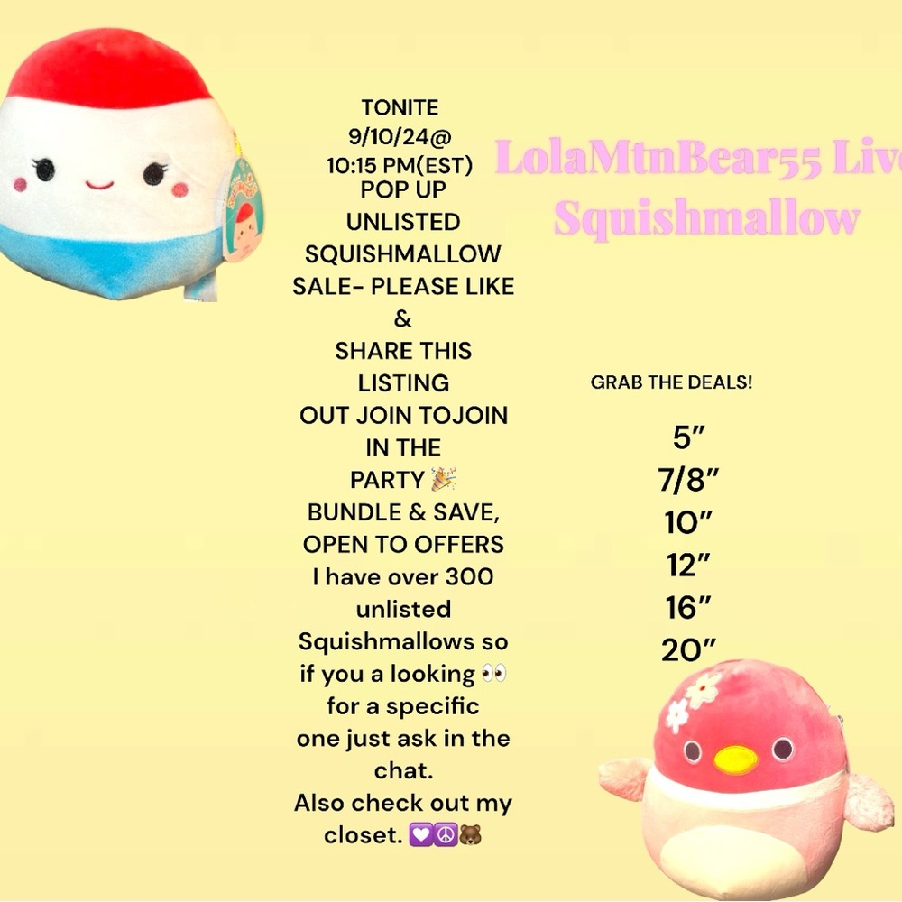 LOLAMTNBEAR55 💟🐻☮️ GOING LIVE W/UNLISTED SQUISHMALLOWS! 10:15PM LIKE & SHARE!
